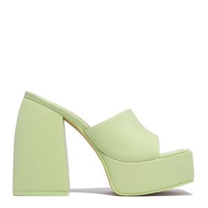 Mint green platform block heeled mules